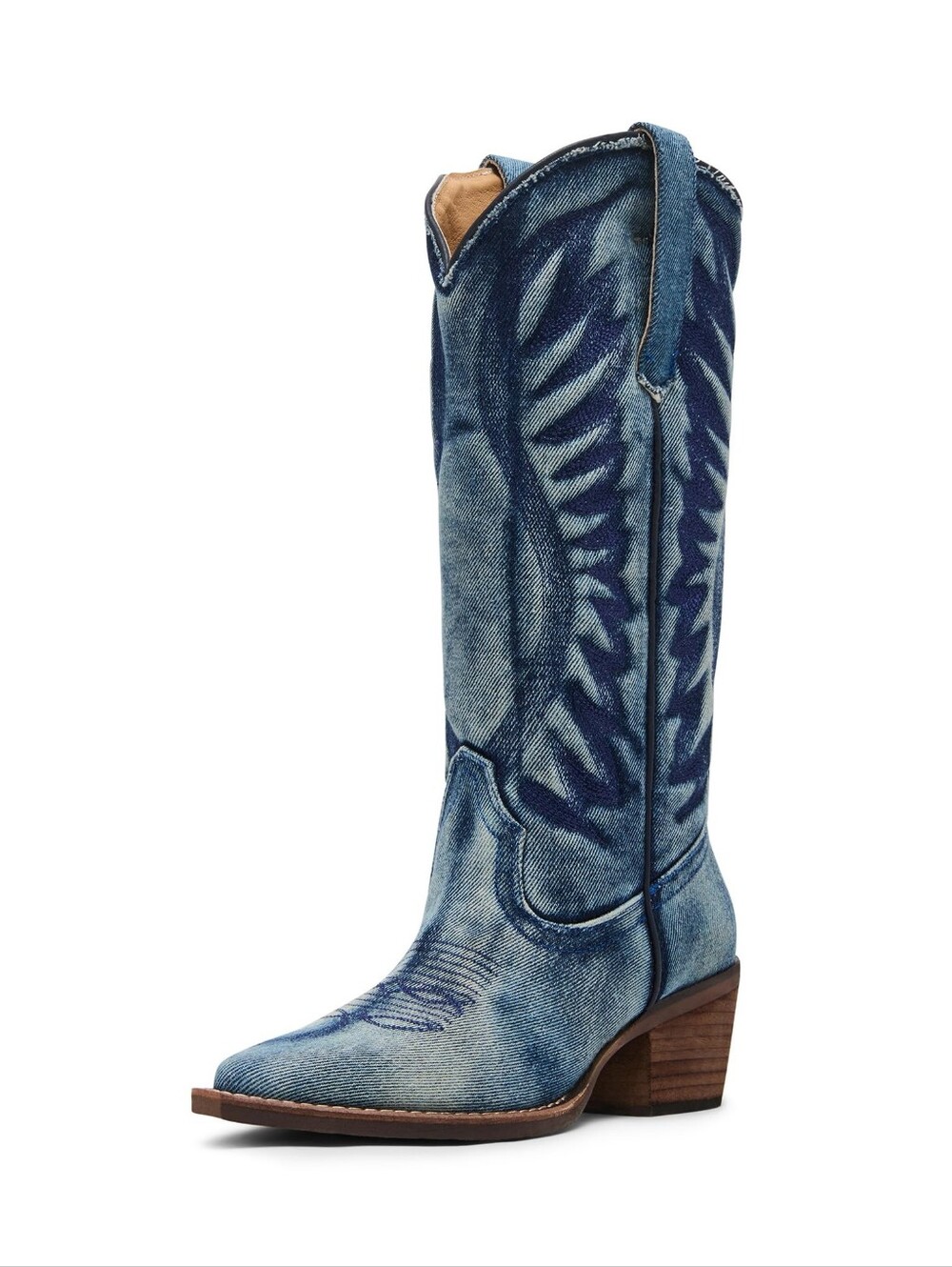 Women’s Steve Madden Albany Blue Denim Western Knee-High Jeans Fashion Boot, 8.5